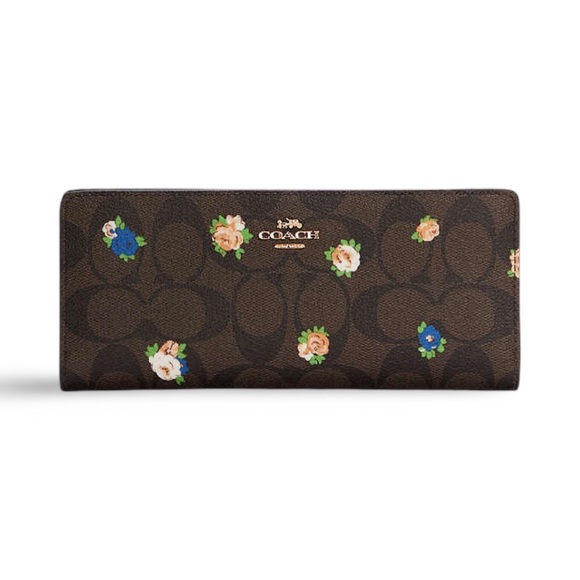Coach Handbags - ALMOST LIKE NEW! Coach Signature Canvas Slim Wallet w/ Vintage Mini Rose Print